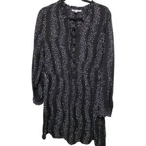 DR2 Black & White Star Print Constellations Long-Sleeve Dress Button-Front Ruffl